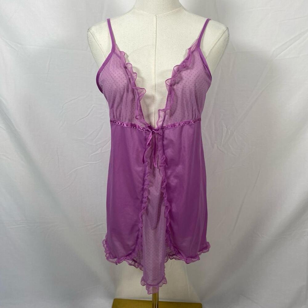 Frederick's of Hollywood purple ruffle sheer slip top sz xl‎ y2k lingerie dainty